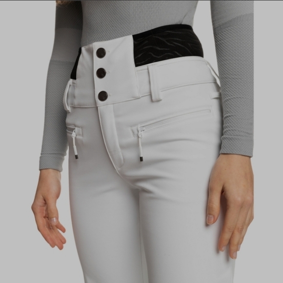 Roxy Rising High Snow Pants, Bright White with Black Band at Waist - Picture 2 of 8